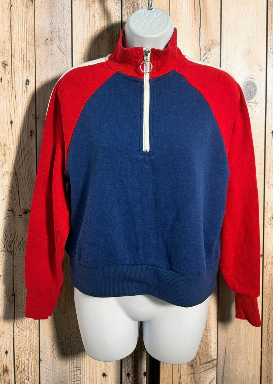 Forever 21 Sweatshirt Size Small Pullover 1/4 Zip Patriotic Colorblock Top